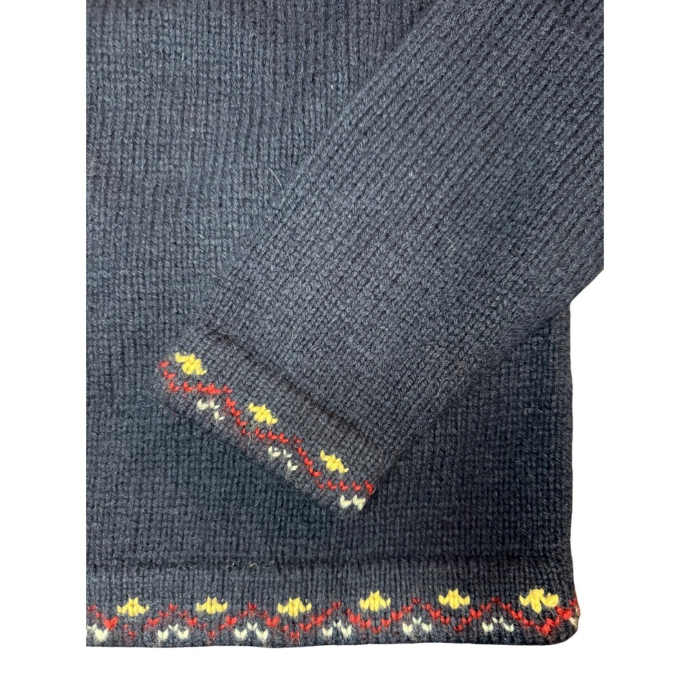 Vintage Ralph Lauren Hand Knit Fair Isle Hoodie Womens M Navy Wool Sweater - Picture 8 of 14